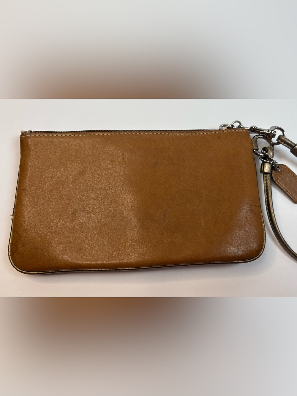Coach Vintage Leather Wristlet Tan Bronze Trim Clutch Wallet Y2K - Picture 4 of 9
